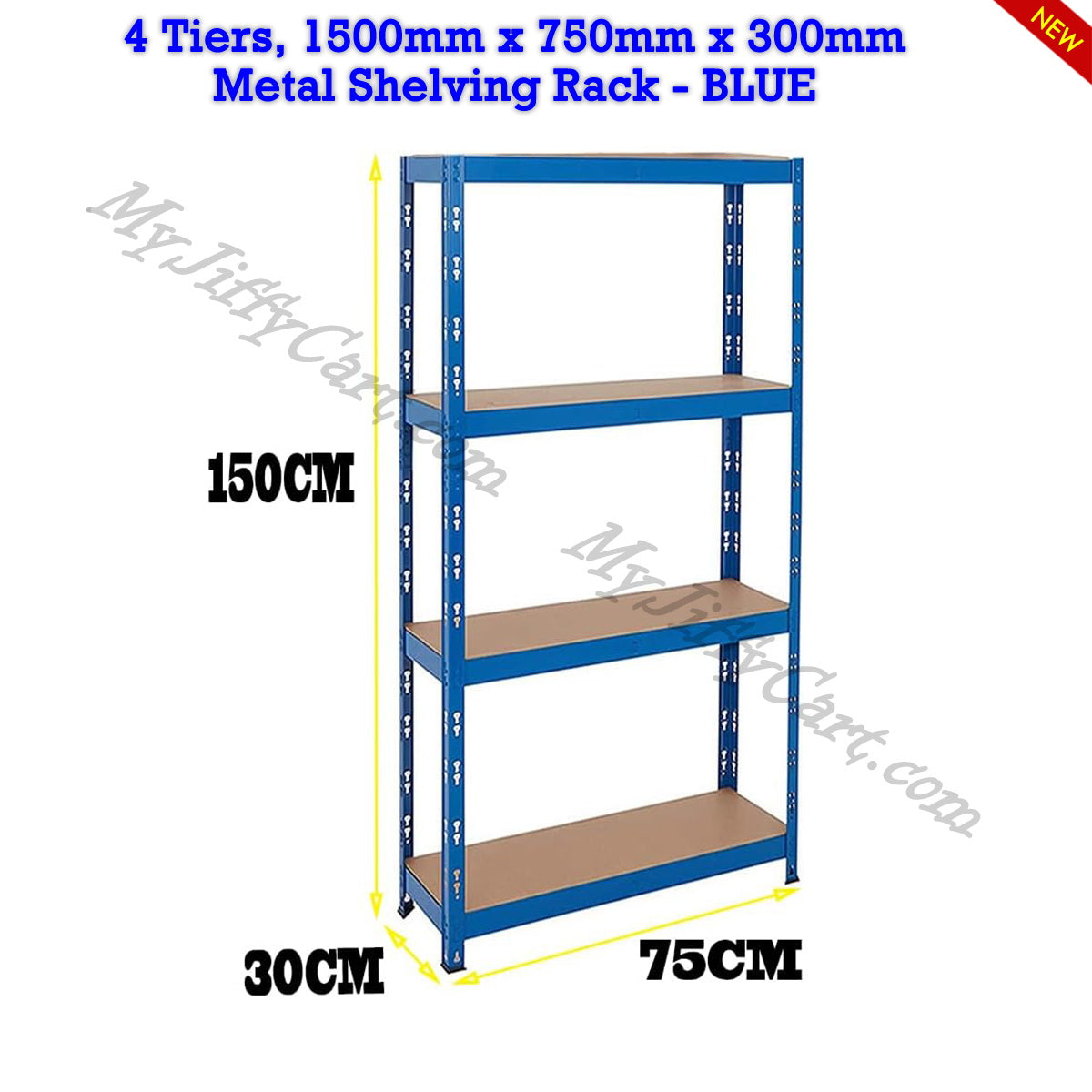 4 TIERS BLUE STEEL (150x75x30)cm BOLTLESS SCREWLESS METAL SHELVING RACKING FOR SHED GARAGE HOME OFFICE BUSINESS WAREHOUSE