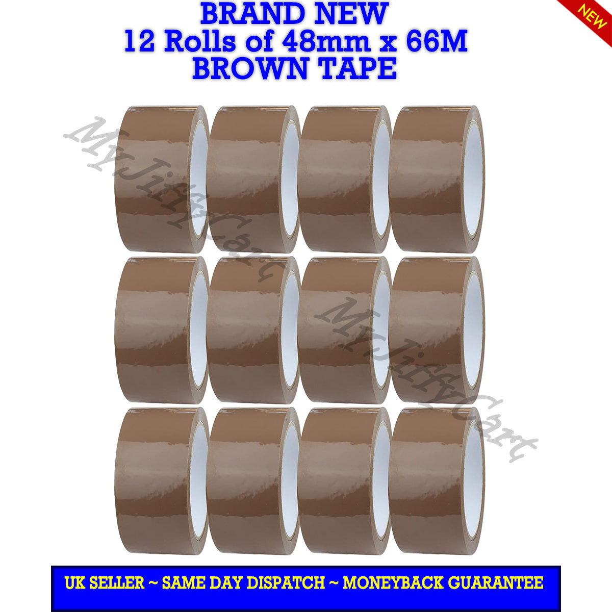 12 ROLLS OF 48mm X 66M BROWN CARTON SEALING STRONG ADHESIVE TAPE