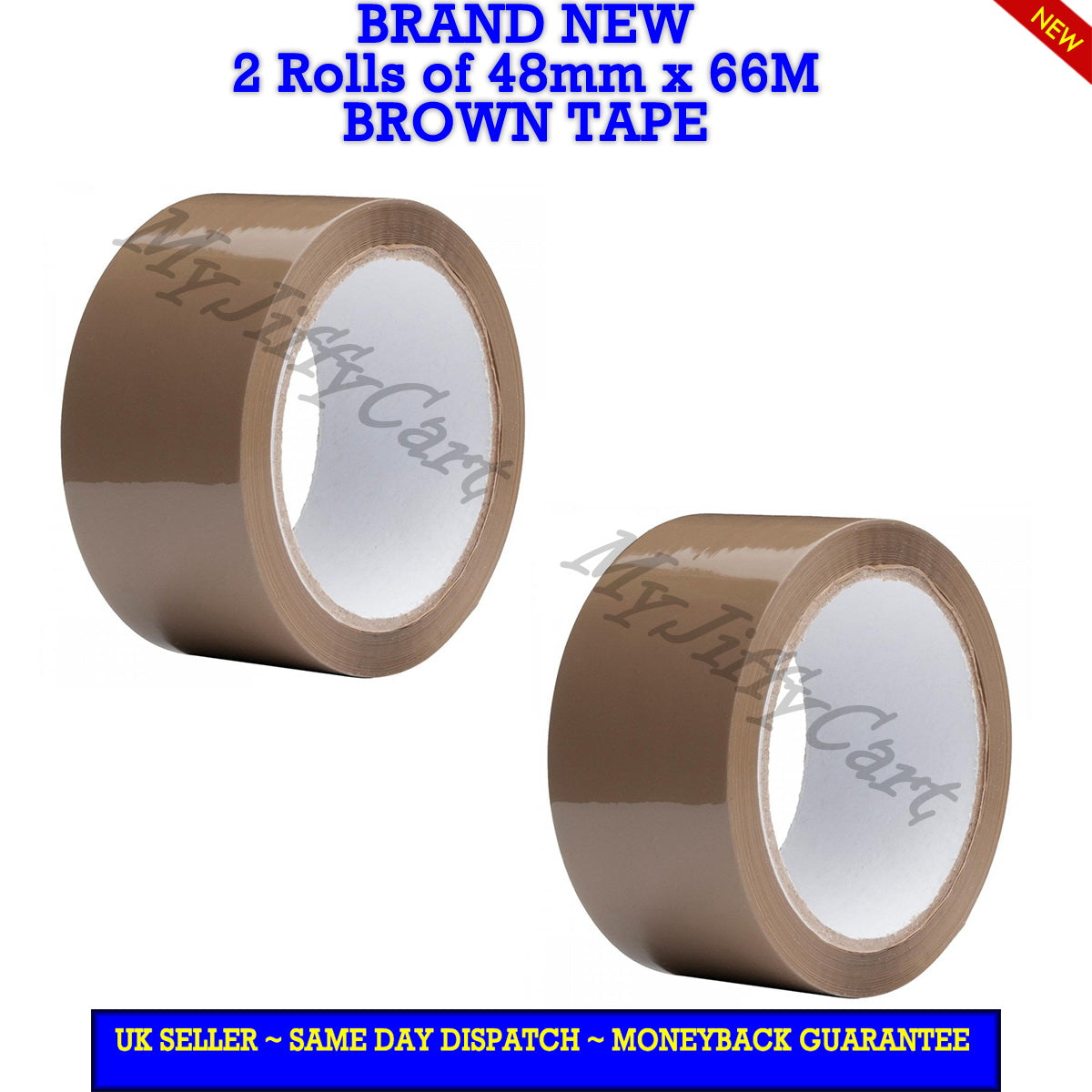 2 ROLLS OF 48mm X 66M BROWN CARTON SEALING STRONG ADHESIVE TAPE