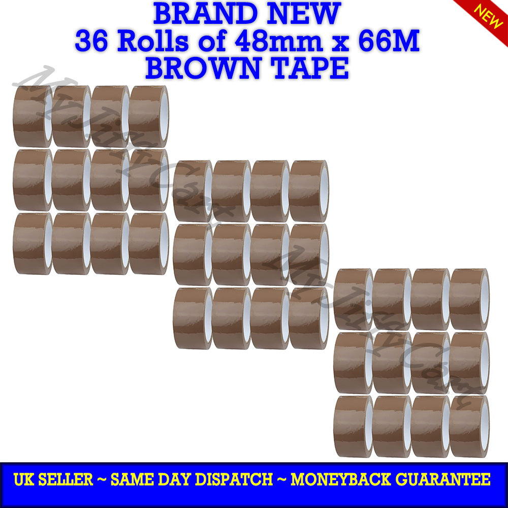 36 ROLLS OF 48mm X 66M BROWN CARTON SEALING STRONG ADHESIVE TAPE