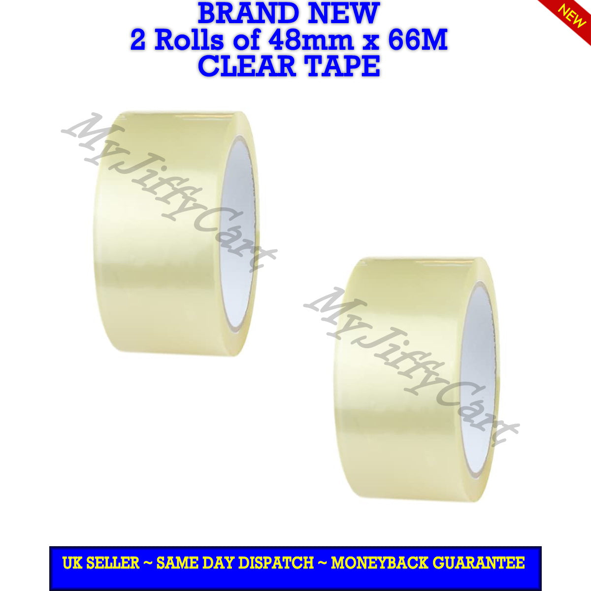 2 ROLLS OF 48mm X 66M CLEAR CARTON SEALING STRONG ADHESIVE TAPE