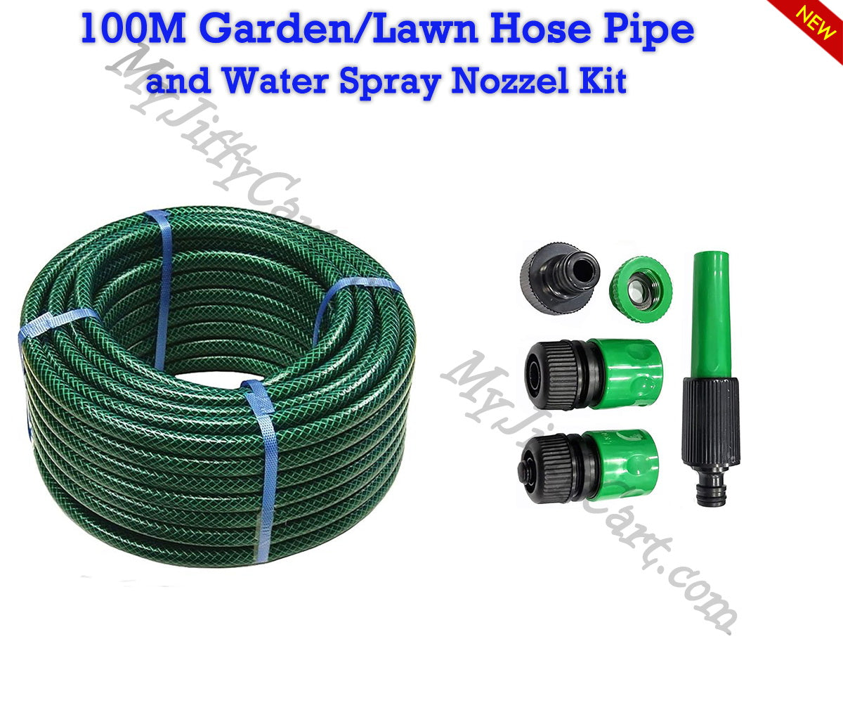 10M/15M/30M/50M/75M/100M GARDEN LAWN HOSEPIPE, REINFORCED, BRAIDED, WATERING HOSEPIPE WITH WATER SPRAY NOZZLE KIT