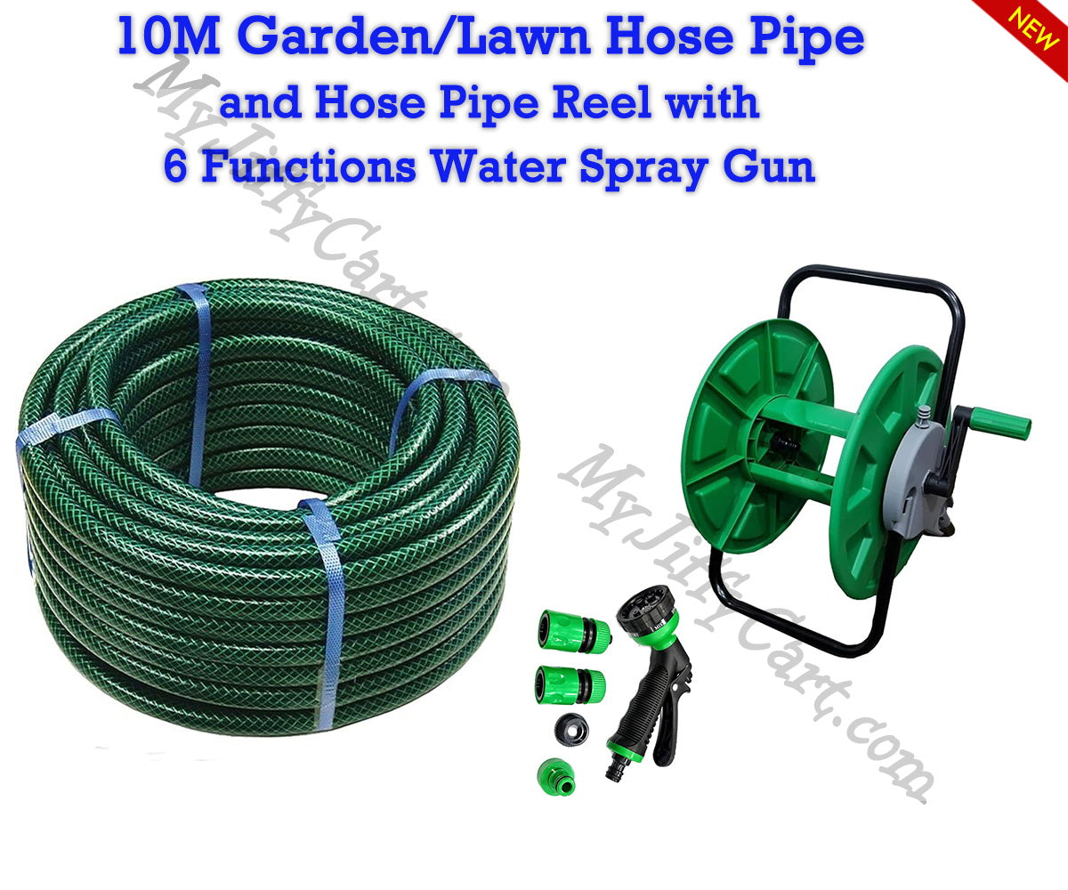 10M/15M/30M/50M/75M/100M GARDEN LAWN HOSEPIPE, REINFORCED, BRAIDED, WATERING HOSEPIPE WITH HOSE REEL CART AND WATER SPRAY GUN