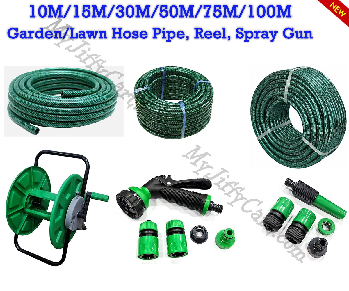 10M/15M/30M/50M/75M/100M GARDEN LAWN HOSEPIPE, REINFORCED, BRAIDED, WATERING HOSEPIPE WITH WATER SPRAY GUN