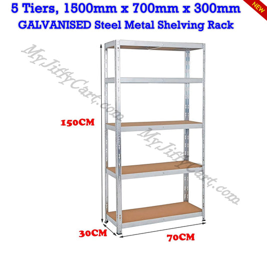 5 TIERS GALVANISED STEEL (150x70x30)cm BOLTLESS SCREWLESS METAL SHELVING RACKING FOR SHED GARAGE HOME OFFICE BUSINESS WAREHOUSE