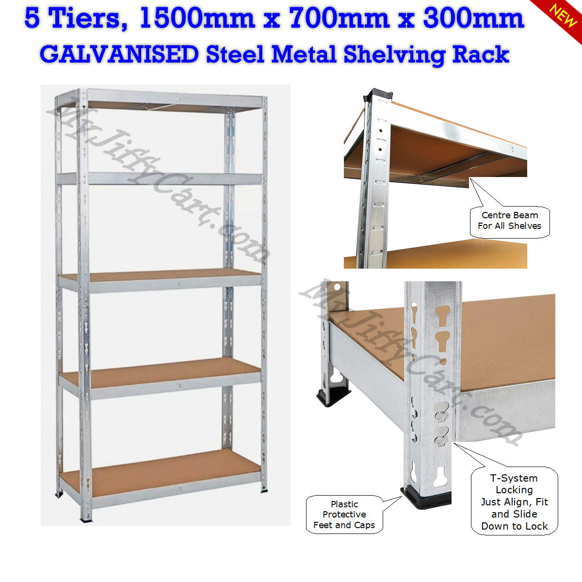 5 TIERS GALVANISED STEEL (150x70x30)cm BOLTLESS SCREWLESS METAL SHELVING RACKING FOR SHED GARAGE HOME OFFICE BUSINESS WAREHOUSE