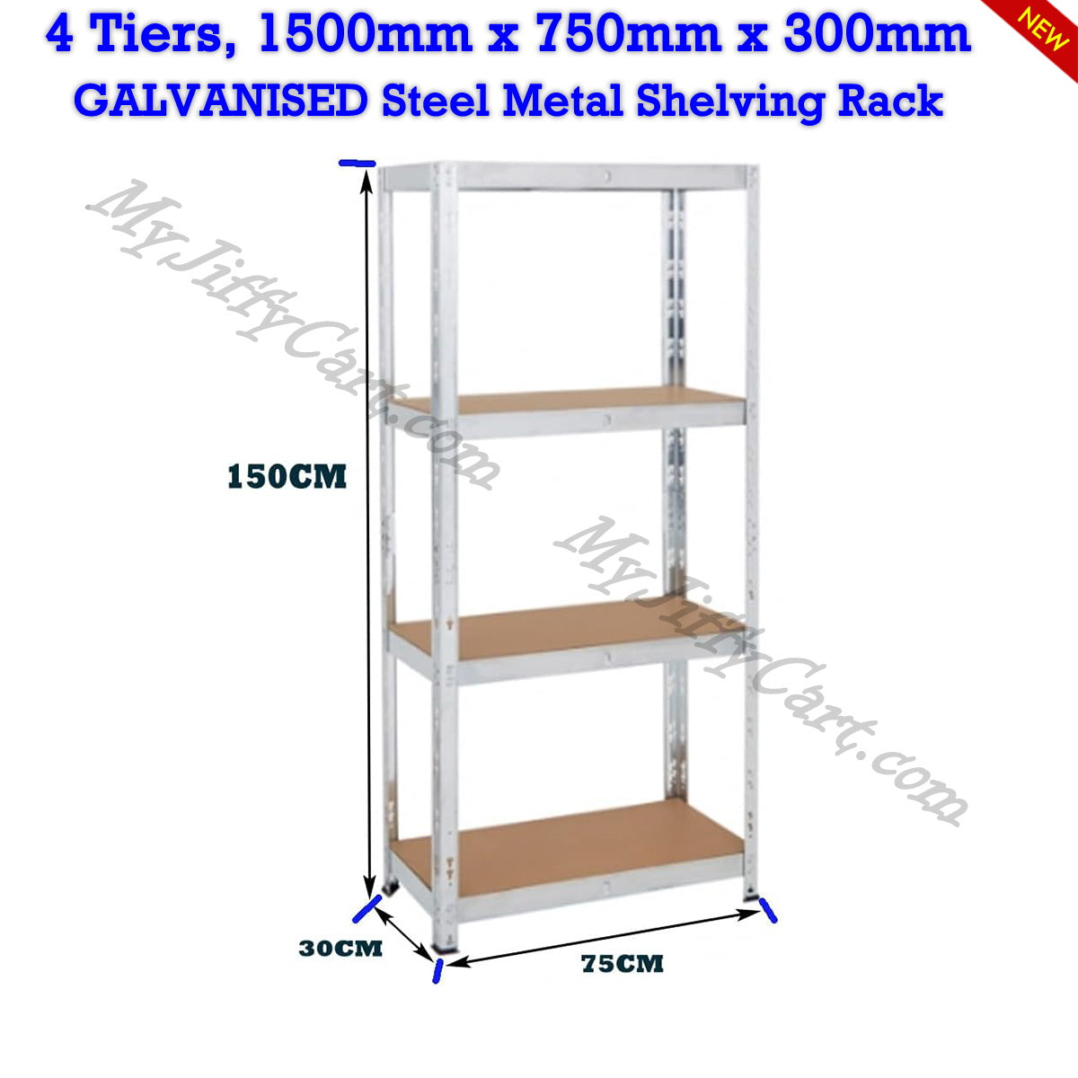 4 TIERS GALVANISED STEEL (150x75x30)cm BOLTLESS SCREWLESS METAL SHELVING RACKING FOR SHED GARAGE HOME OFFICE BUSINESS WAREHOUSE