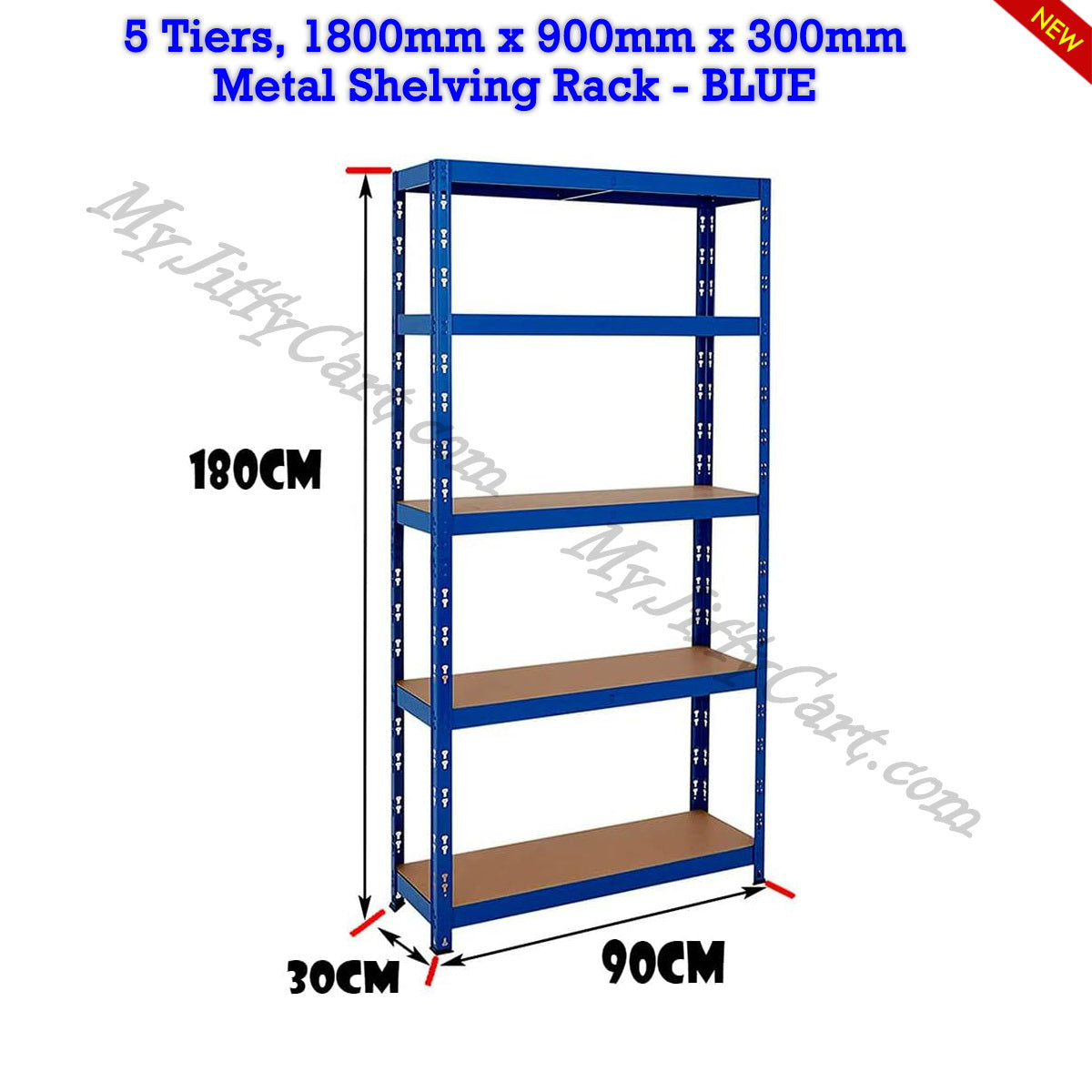 5 TIERS BLUE STEEL (180x90x30)cm BOLTLESS SCREWLESS METAL SHELVING RACKING FOR SHED GARAGE HOME OFFICE BUSINESS WAREHOUSE