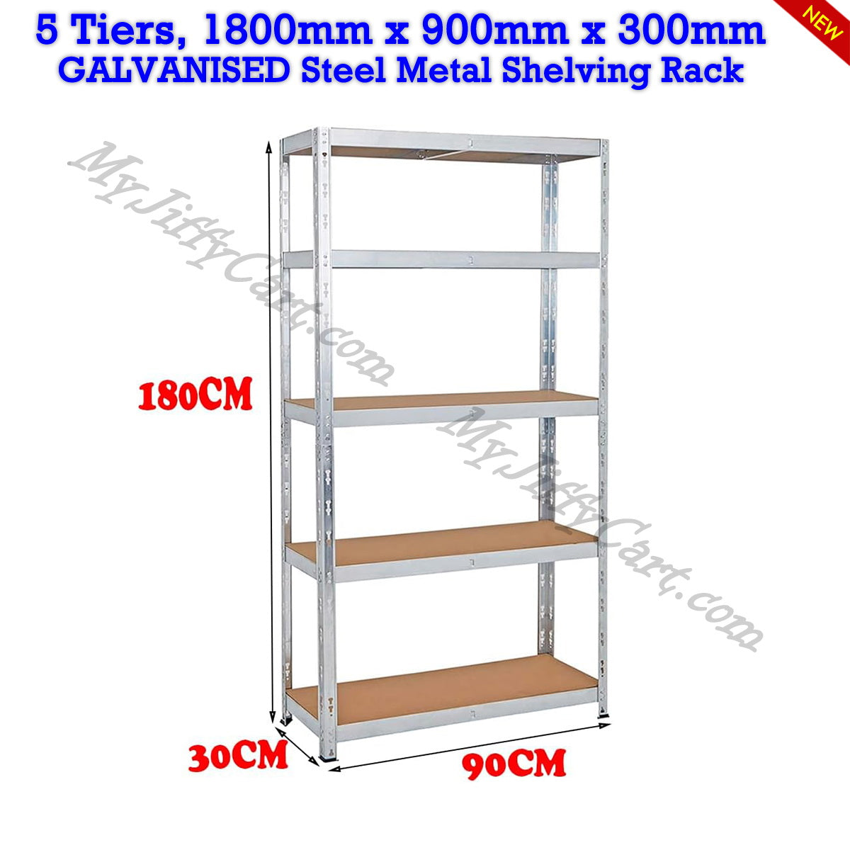 5 TIERS GALVANISED STEEL (180x90x30)cm BOLTLESS SCREWLESS METAL SHELVING RACKING FOR SHED GARAGE HOME OFFICE BUSINESS WAREHOUSE