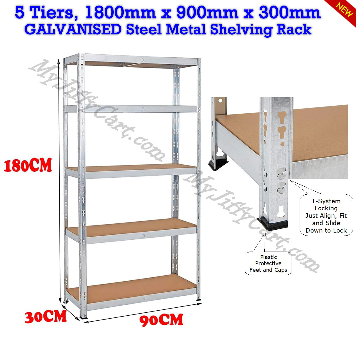 5 TIERS GALVANISED STEEL (180x90x30)cm BOLTLESS SCREWLESS METAL SHELVING RACKING FOR SHED GARAGE HOME OFFICE BUSINESS WAREHOUSE