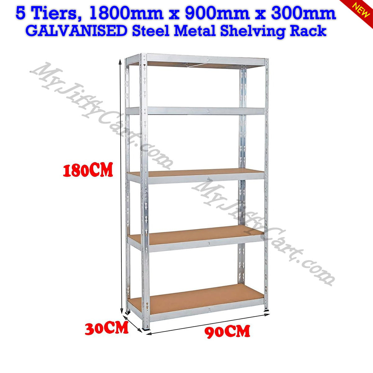 5 TIERS GALVANISED STEEL (180x90x30)cm BOLTLESS SCREWLESS METAL SHELVING RACKING FOR SHED GARAGE HOME OFFICE BUSINESS WAREHOUSE