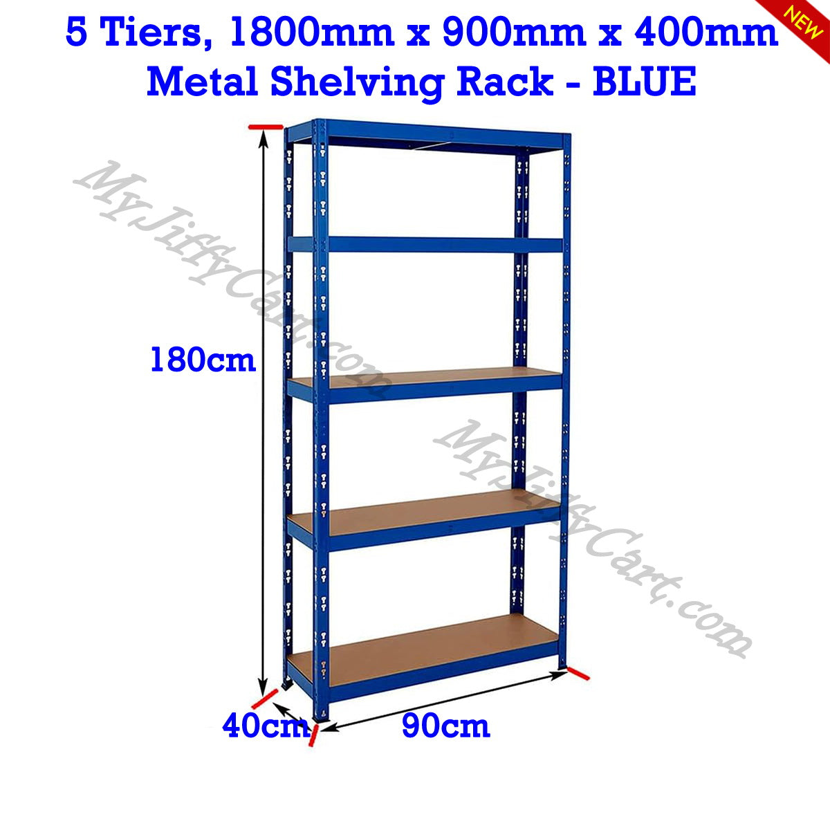5 TIERS BLUE STEEL (180x90x40)cm BOLTLESS SCREWLESS METAL SHELVING RACKING FOR SHED GARAGE HOME OFFICE BUSINESS WAREHOUSE