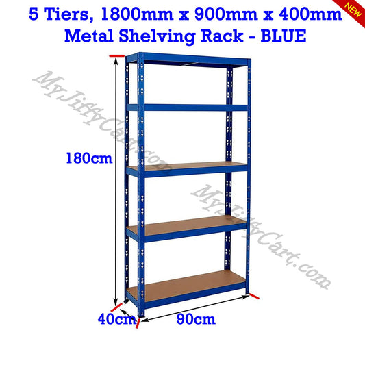 5 TIERS BLUE STEEL (180x90x40)cm BOLTLESS SCREWLESS METAL SHELVING RACKING FOR SHED GARAGE HOME OFFICE BUSINESS WAREHOUSE