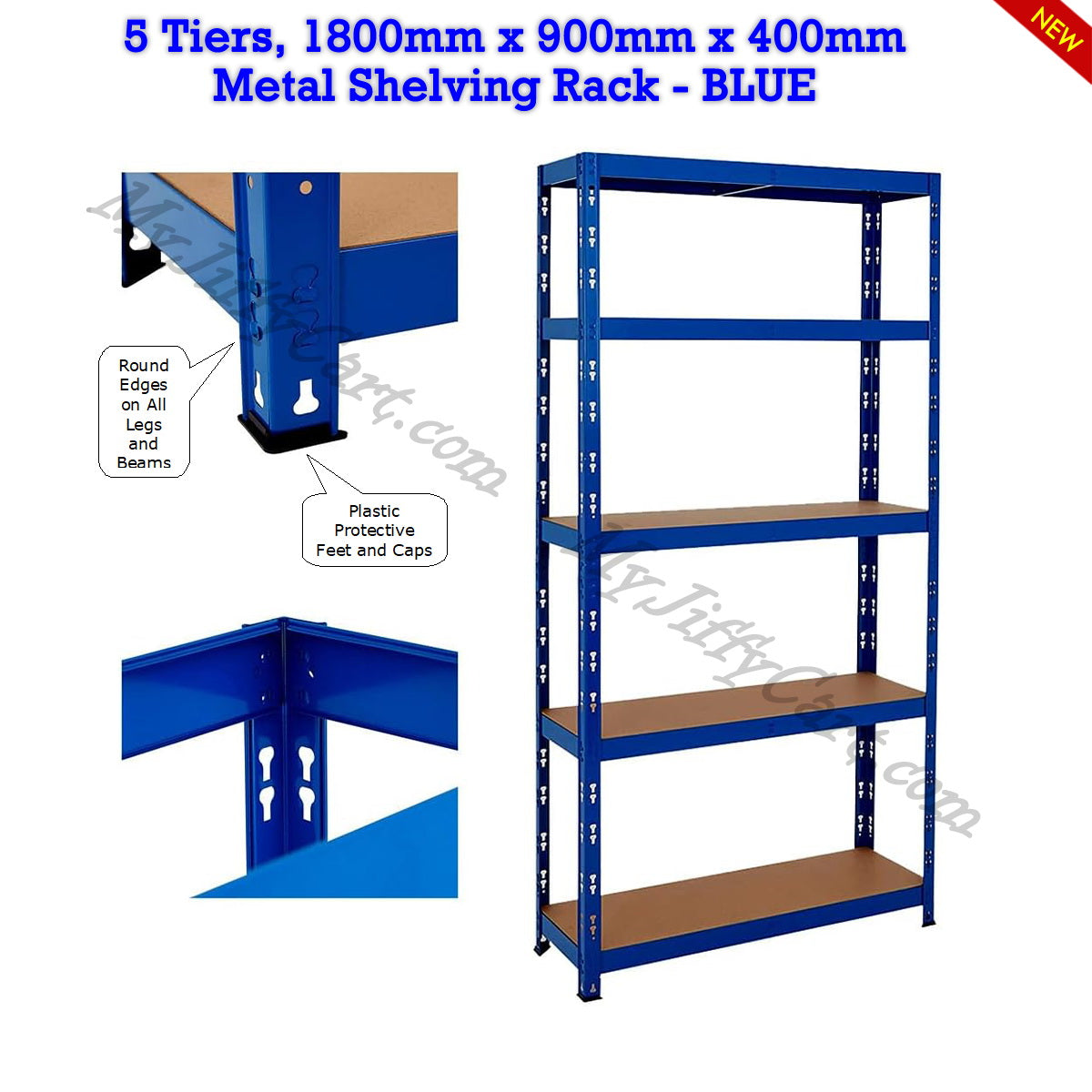 5 TIERS BLUE STEEL (180x90x40)cm BOLTLESS SCREWLESS METAL SHELVING RACKING FOR SHED GARAGE HOME OFFICE BUSINESS WAREHOUSE