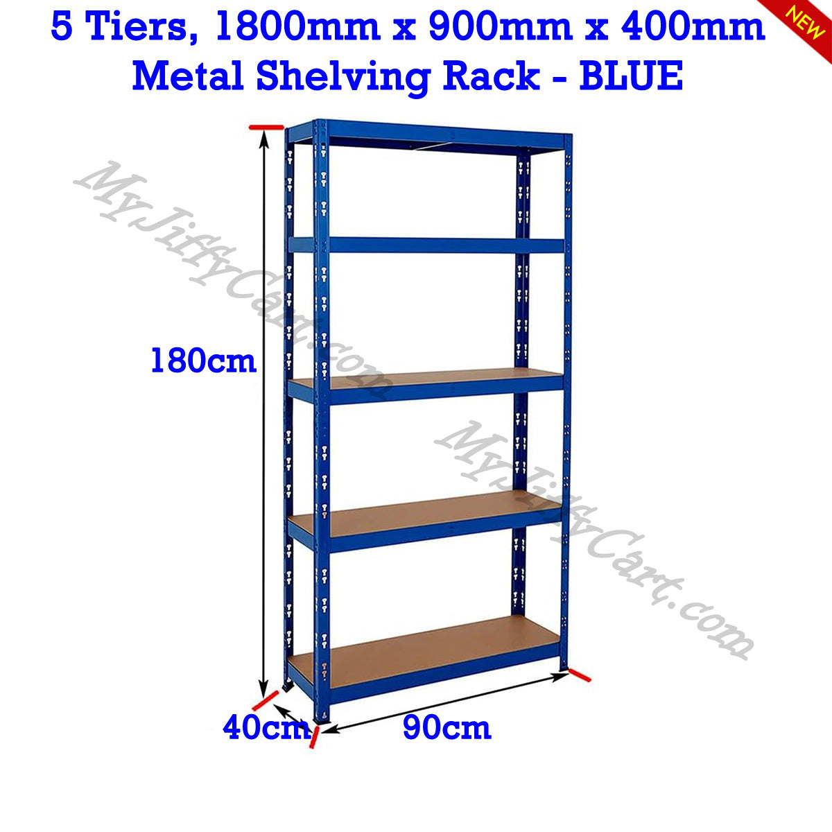 5 TIERS BLUE STEEL (180x90x40)cm BOLTLESS SCREWLESS METAL SHELVING RACKING FOR SHED GARAGE HOME OFFICE BUSINESS WAREHOUSE