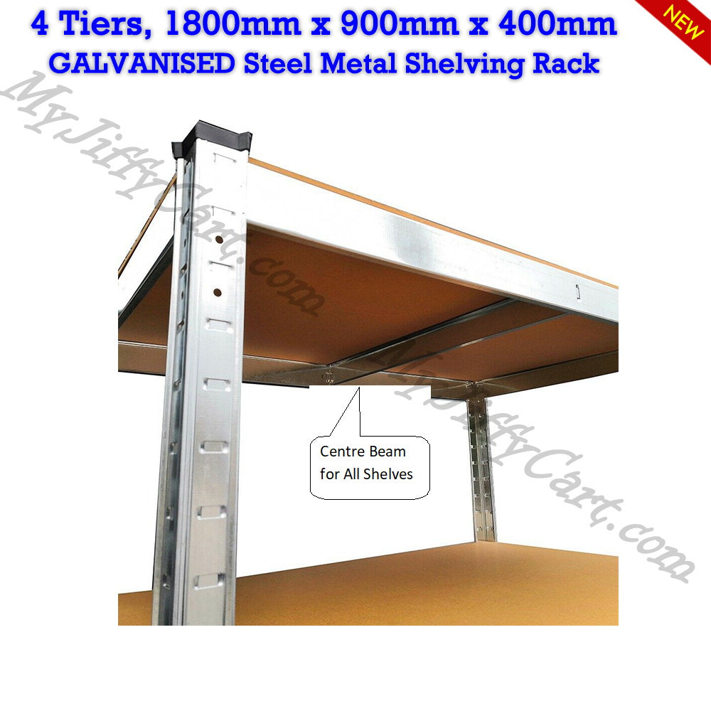 4 TIERS GALVANISED STEEL (180x90x40)cm BOLTLESS SCREWLESS METAL SHELVING RACKING FOR SHED GARAGE HOME OFFICE BUSINESS WAREHOUSE