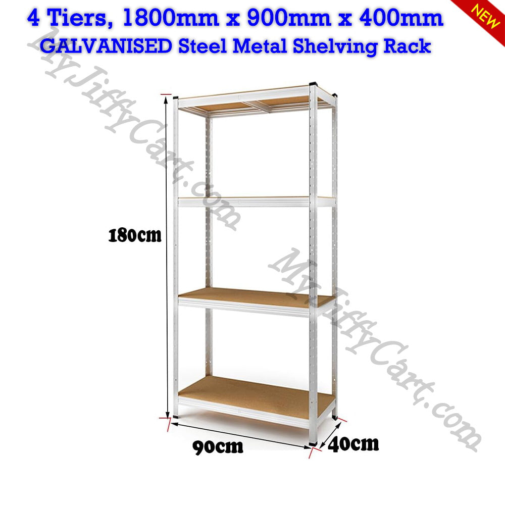4 TIERS GALVANISED STEEL (180x90x40)cm BOLTLESS SCREWLESS METAL SHELVING RACKING FOR SHED GARAGE HOME OFFICE BUSINESS WAREHOUSE