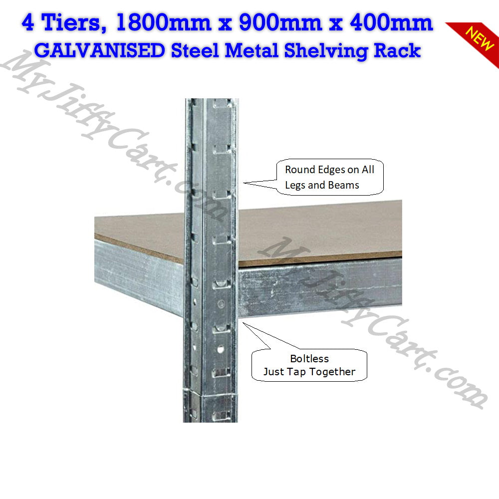 4 TIERS GALVANISED STEEL (180x90x40)cm BOLTLESS SCREWLESS METAL SHELVING RACKING FOR SHED GARAGE HOME OFFICE BUSINESS WAREHOUSE