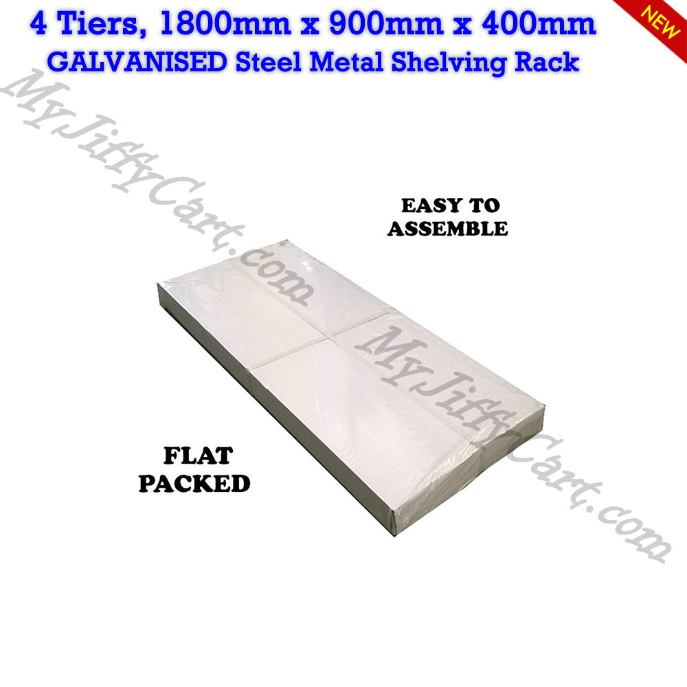 4 TIERS GALVANISED STEEL (180x90x40)cm BOLTLESS SCREWLESS METAL SHELVING RACKING FOR SHED GARAGE HOME OFFICE BUSINESS WAREHOUSE