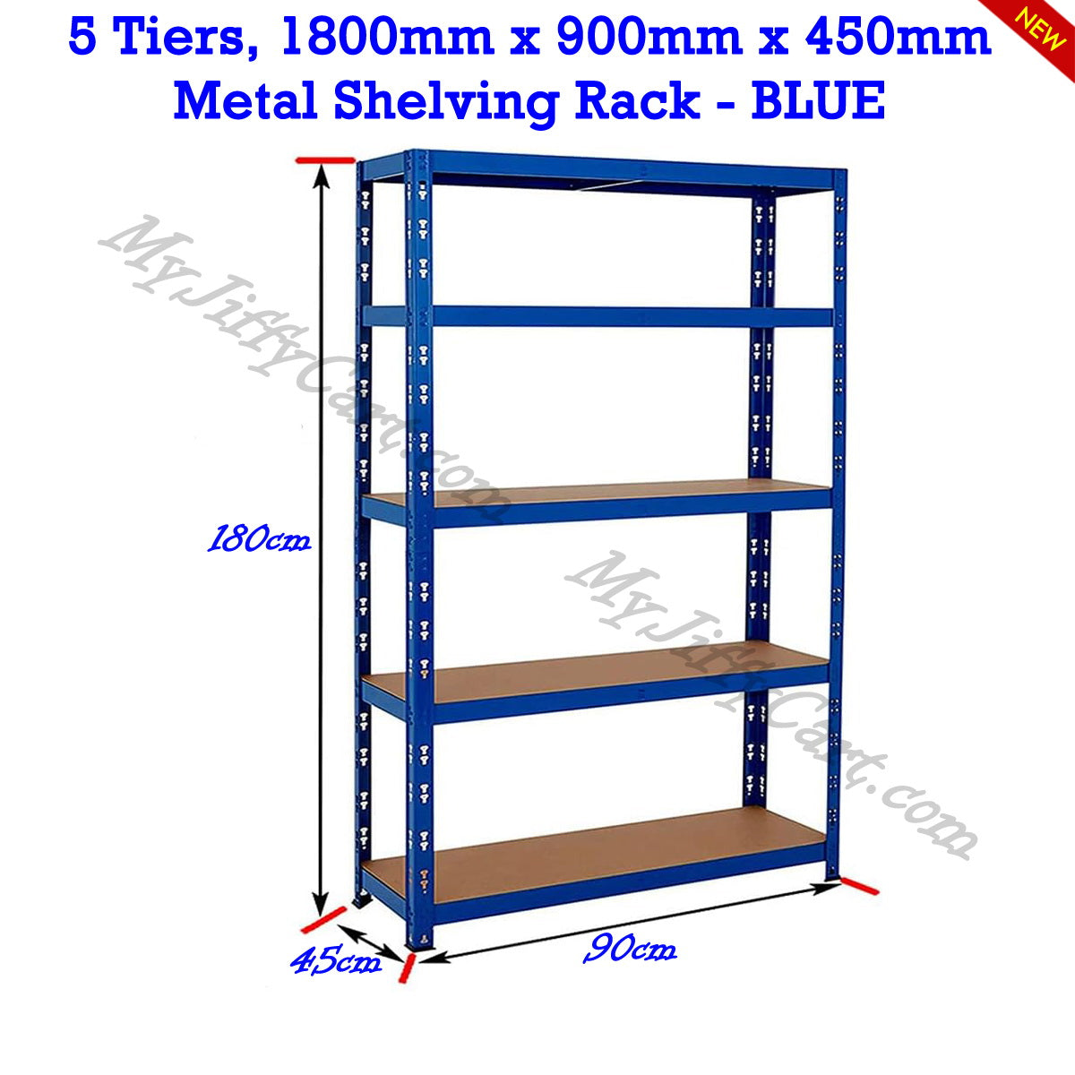 5 TIERS BLUE STEEL (180x90x45)cm BOLTLESS SCREWLESS METAL SHELVING RACKING FOR SHED GARAGE HOME OFFICE BUSINESS WAREHOUSE