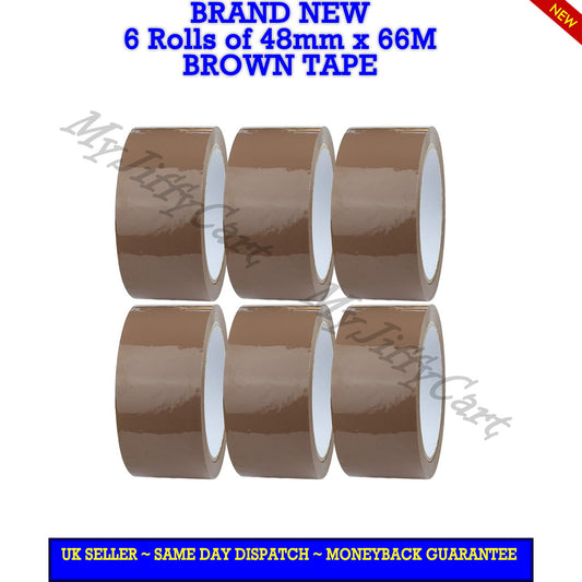 6 ROLLS OF 48mm X 66M BROWN CARTON SEALING STRONG ADHESIVE TAPE