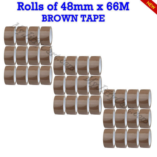 ROLLS OF 48mm X 66M BROWN CARTON SEALING STRONG ADHESIVE PACKING TAPE