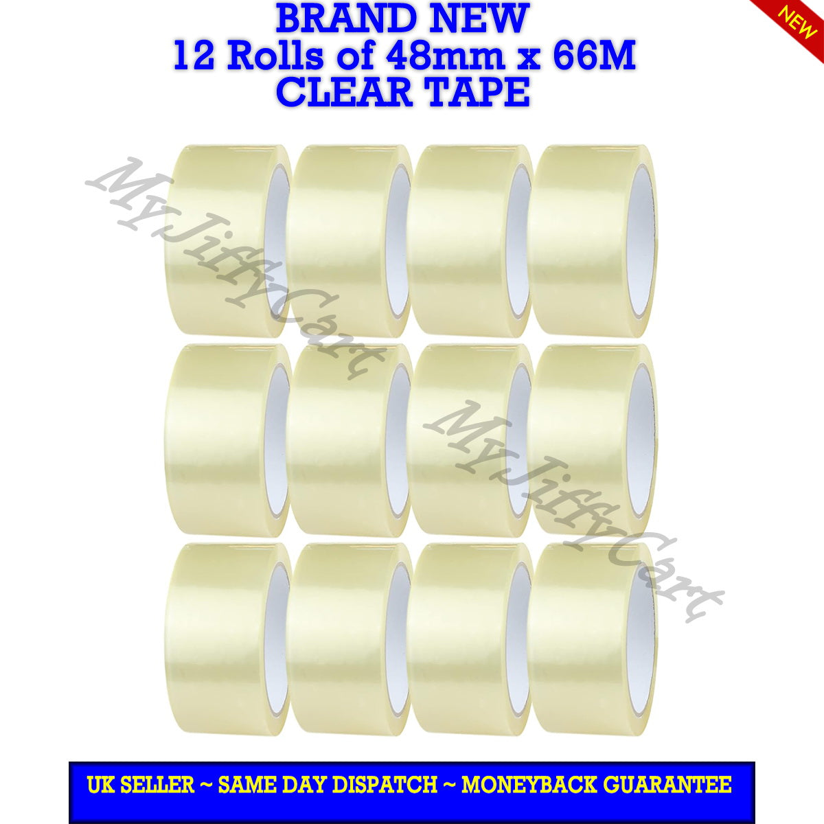 12 ROLLS OF 48mm X 66M CLEAR CARTON SEALING STRONG ADHESIVE TAPE