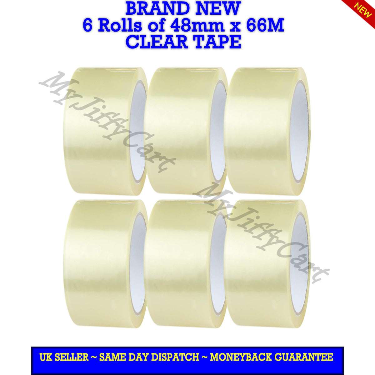 6 ROLLS OF 48mm X 66M CLEAR CARTON SEALING STRONG ADHESIVE TAPE